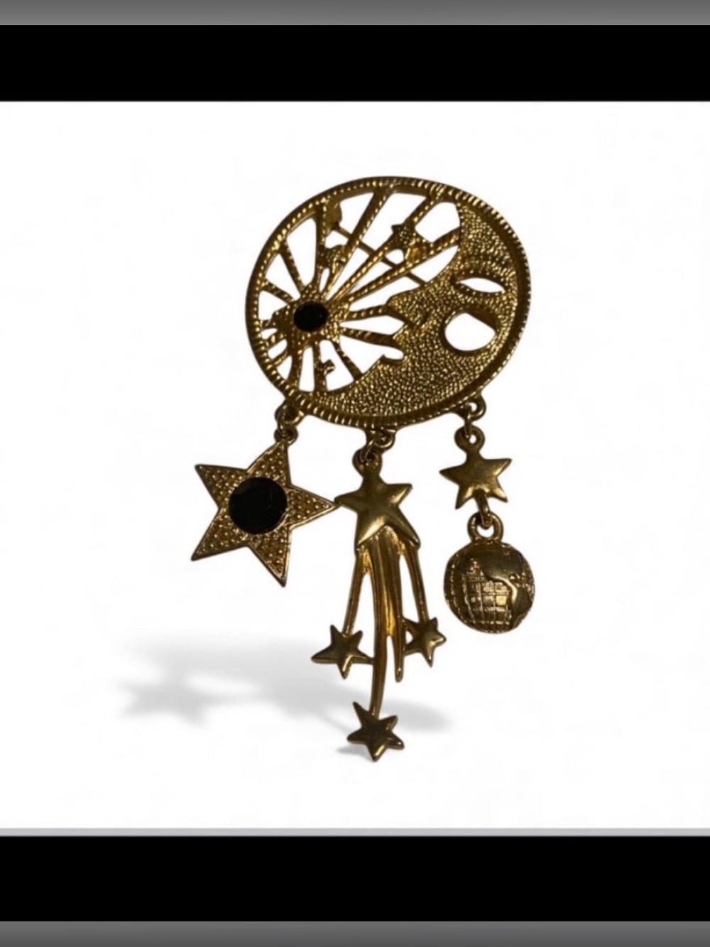 Gold Tone Sun Moon & Stars Celestial Brooch #6712